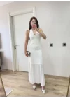 Sırt Dekolteli Uzun Kollu Elbise - Beyaz