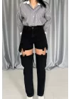 Mavi Askılı İki Parça Jeans Pantolon