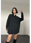 Siyah Çift Cep Kapaklı Çıtçıtlı Gömlek