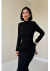 Siyah Eteği Garnili Triko Elbise
