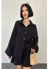 Siyah Gömlek Ve Müslin Şort Takım