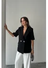 Siyah Kısa Kollu Blazer Ceket