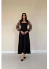 Beyaz Kolları Organze Kuplu Elbise