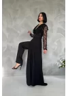 Siyah Kolları Tül Etekli Tulum