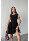 Yeşil Mini Boy Büzgülü Keten Elbise
