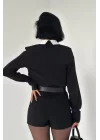 Siyah Önü Kravat Detaylı Bluz