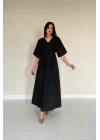 Siyah Pileli Uzun Elbise