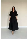 Siyah Pileli Uzun Elbise