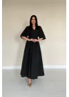 Siyah Pileli Uzun Elbise