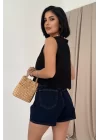 Mavi Sıfır Kol Brode Bluz