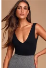 Siyah Sırt Dekolte Ipek Jarse Bodysuit