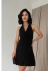Bej Sırtı Açık Ceket Yakalı Elbise