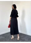 Siyah Yırtmaçlı Jakar Elbise