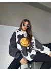Smiley Face Kapüşonlu Sweatshirt - Siyah