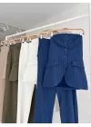 Straplez Büstiyerli Plazzo Pantolonlu Çizgili Takım 10151