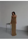 Straplez Simli Uzun Elbise