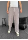 Su Yolu Çizgili Cepli Pantalon - Kahverengi