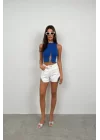 Taş Detay Dekolteli Crop Bluz