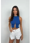 Taş Detay Dekolteli Crop Bluz
