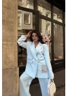 TASARIM ETİKET DETAYLI CEKET - PANTOLON TAKIM - Bebe Mavi