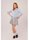 Tek Cep Çizgili Mavi Kısa Gömlek