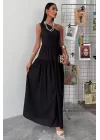 Tek Omuzlu Pile Detay Maxi Elbise 2895
