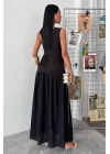 Tek Omuzlu Pile Detay Maxi Elbise 2895