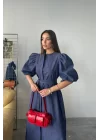 TENCEL KARPUZ KOL ELBİSE - İndigo