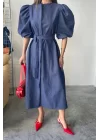 TENCEL KARPUZ KOL ELBİSE - İndigo