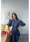TENCEL KARPUZ KOL ELBİSE - İndigo
