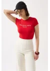 Thanks God Baskılı Likralı Crop T-Shirt
