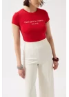 Thanks God Baskılı Likralı Crop T-Shirt