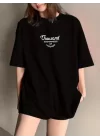 Thousand Baskılı Oversize Bisiklet Yaka T-shirt - Siyah
