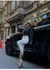 Toparlayıcı Füzo Tayt Likralı Ayak Detaylı - Beyaz
