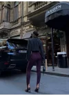 Toparlayıcı Füzo Tayt Likralı Ayak Detaylı - Bordo