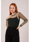 Transparan Yeşil Tül Basic Bluz