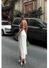 Trisha Sırt Dekolteli Keten Elbise 2496-20 ELBİSE