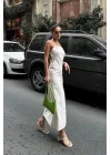 Trisha Sırt Dekolteli Keten Elbise 2496-20 ELBİSE