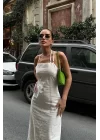 Trisha Sırt Dekolteli Keten Elbise 2496-20 ELBİSE