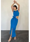 Turkuaz Kuşaklı Crop Ve Etek Takım