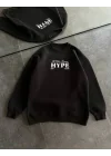 Üç İplik Bisiklet Yaka Baskılı SweatShirt - Siyah