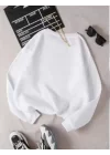 Üç İplik Biskilet Yaka Basic SweatShirt - Beyaz