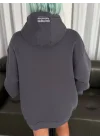 Üç İplik Kapşonlu Baskılı SweatShirt - Füme