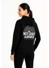 Üç İplik Kapüşonlu Ön Ve Arka Baskılı SweatShirt Hoodie - Siyah