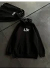 Üç İplik Penye Uzun Kol Kapşonlu Baskılı SweatShirt - Siyah