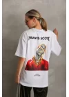Unisex Baskılı Oversize T-Shirt - Beyaz