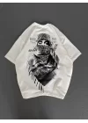 Unisex Baskılı Oversize T-Shirt - Beyaz