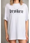 Unisex Baskılı Oversize T-Shirt - Beyaz