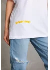 Unisex Baskılı Oversize T-Shirt - Beyaz