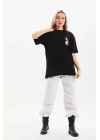 Unisex Baskılı Oversize T-Shirt - Siyah